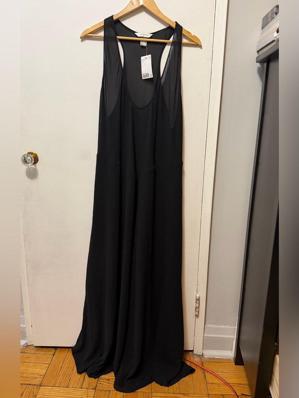 H&M Black Sleeveless Maxi Dress with Sheer Yoke